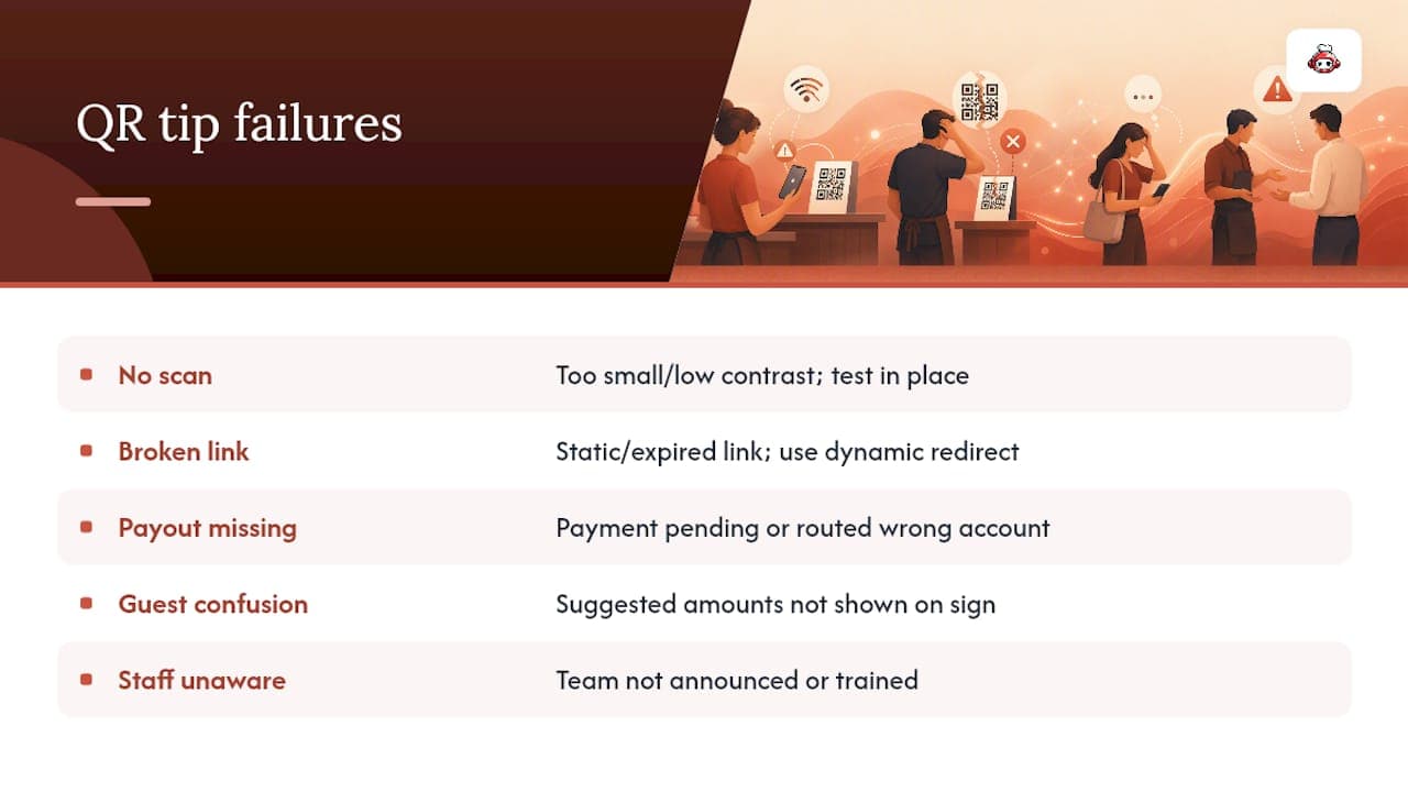 Diagram of common QR tipping failure reasons