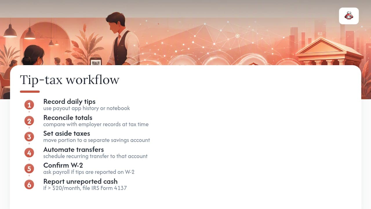 Tip income tax tracking workflow