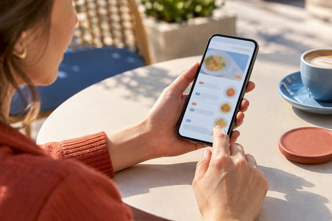 Manager testing RTL menu on smartphone