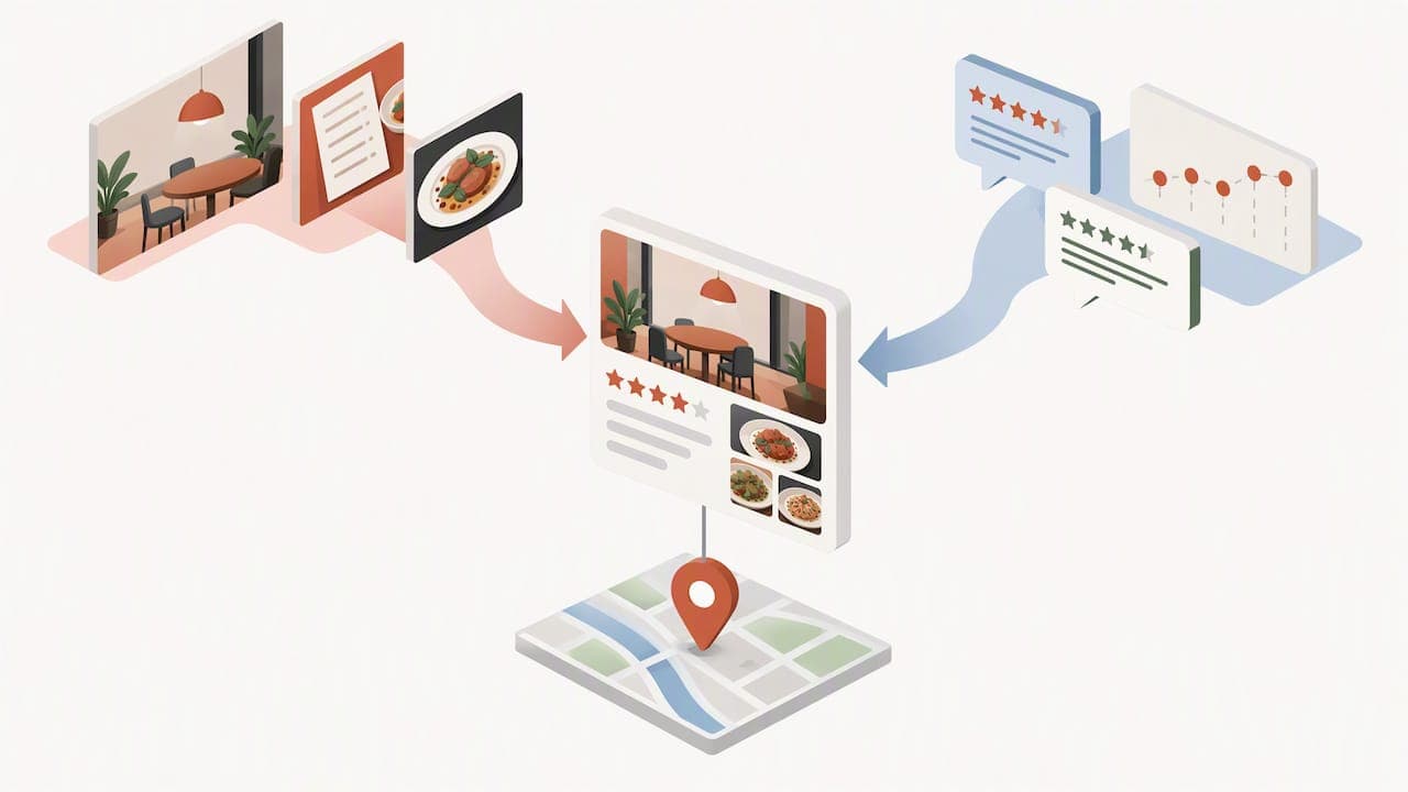 Illustrated restaurant profile optimization process