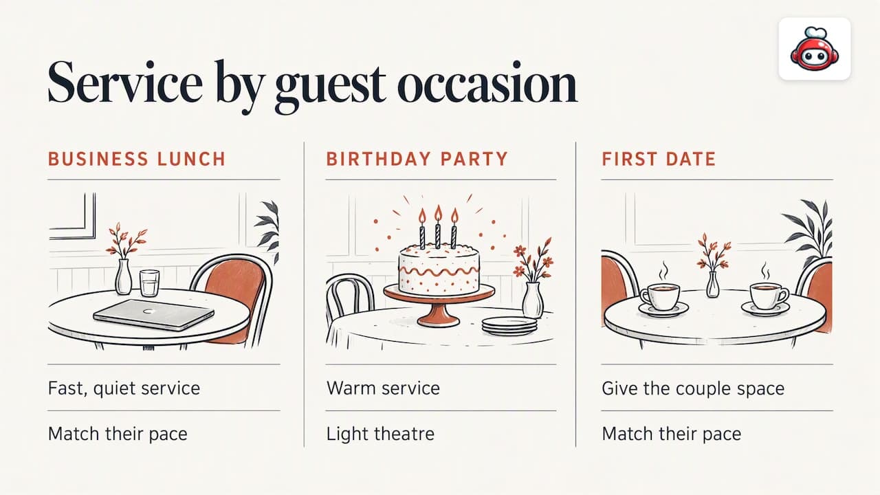 Three guest occasions and matching service styles