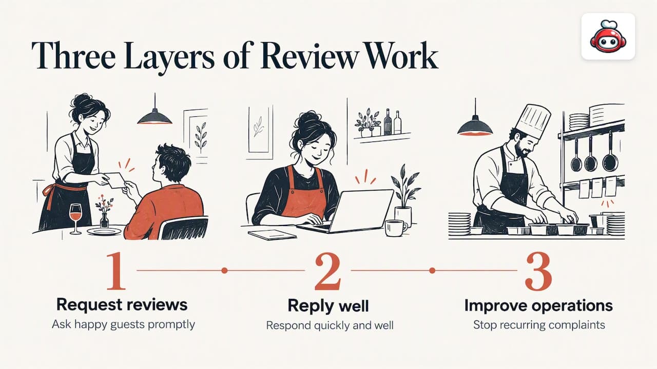 Our perspective: replies are only half the work — overview diagram