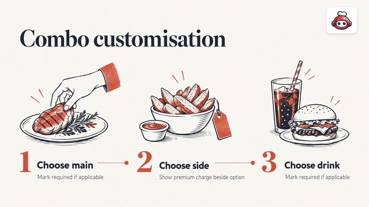Main, side and drink combo choices in sequence